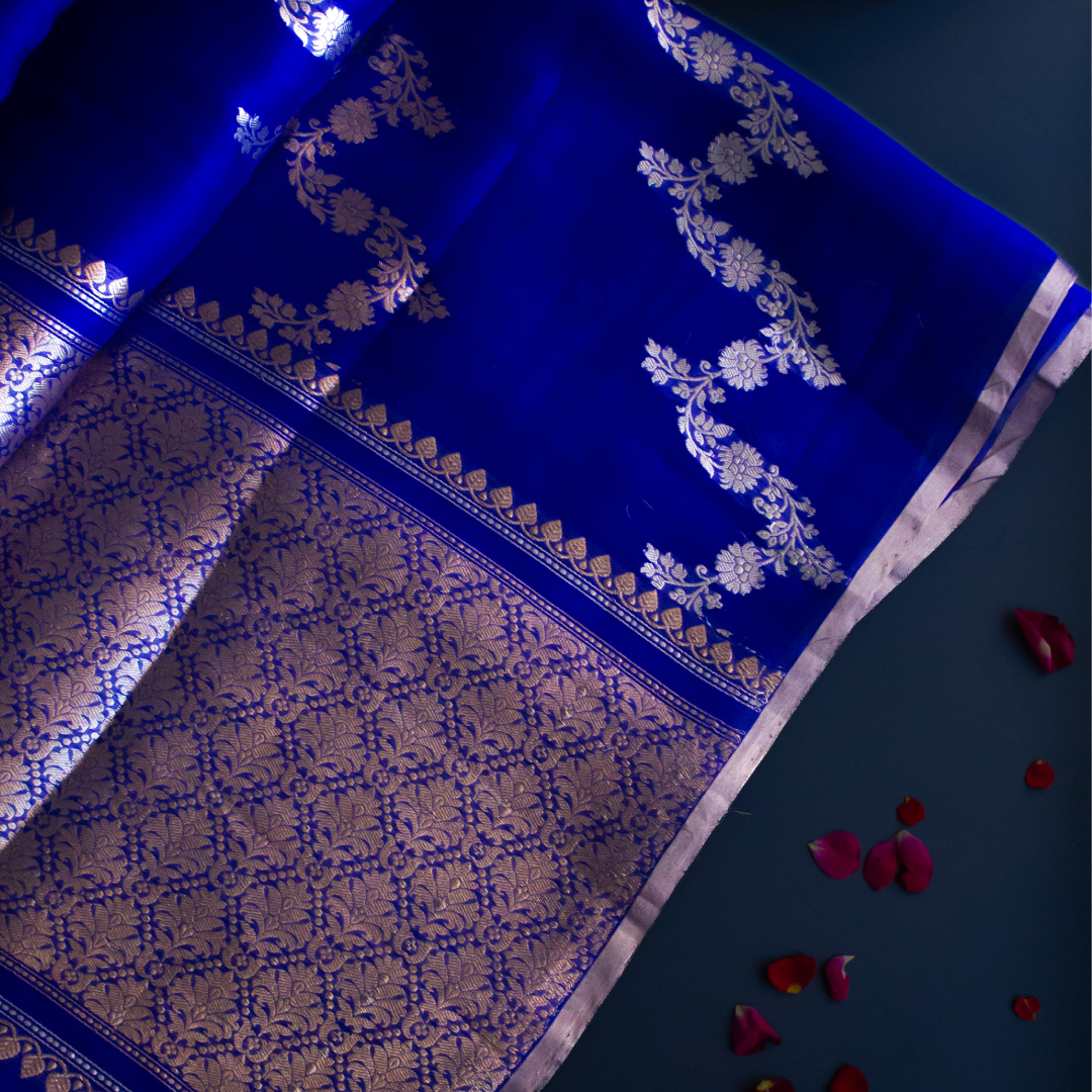 Blue Kora Banarasi Saree