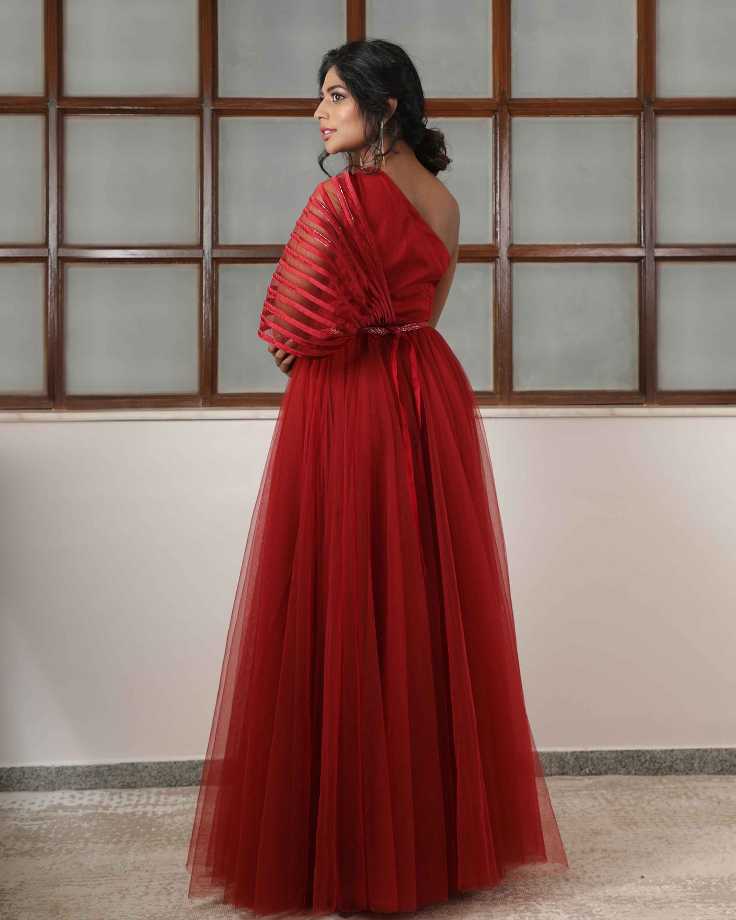 Amelie one shoulder appliqued long gown
