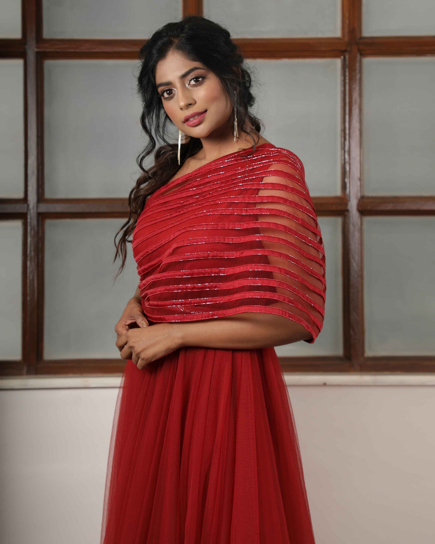 Amelie one shoulder appliqued long gown