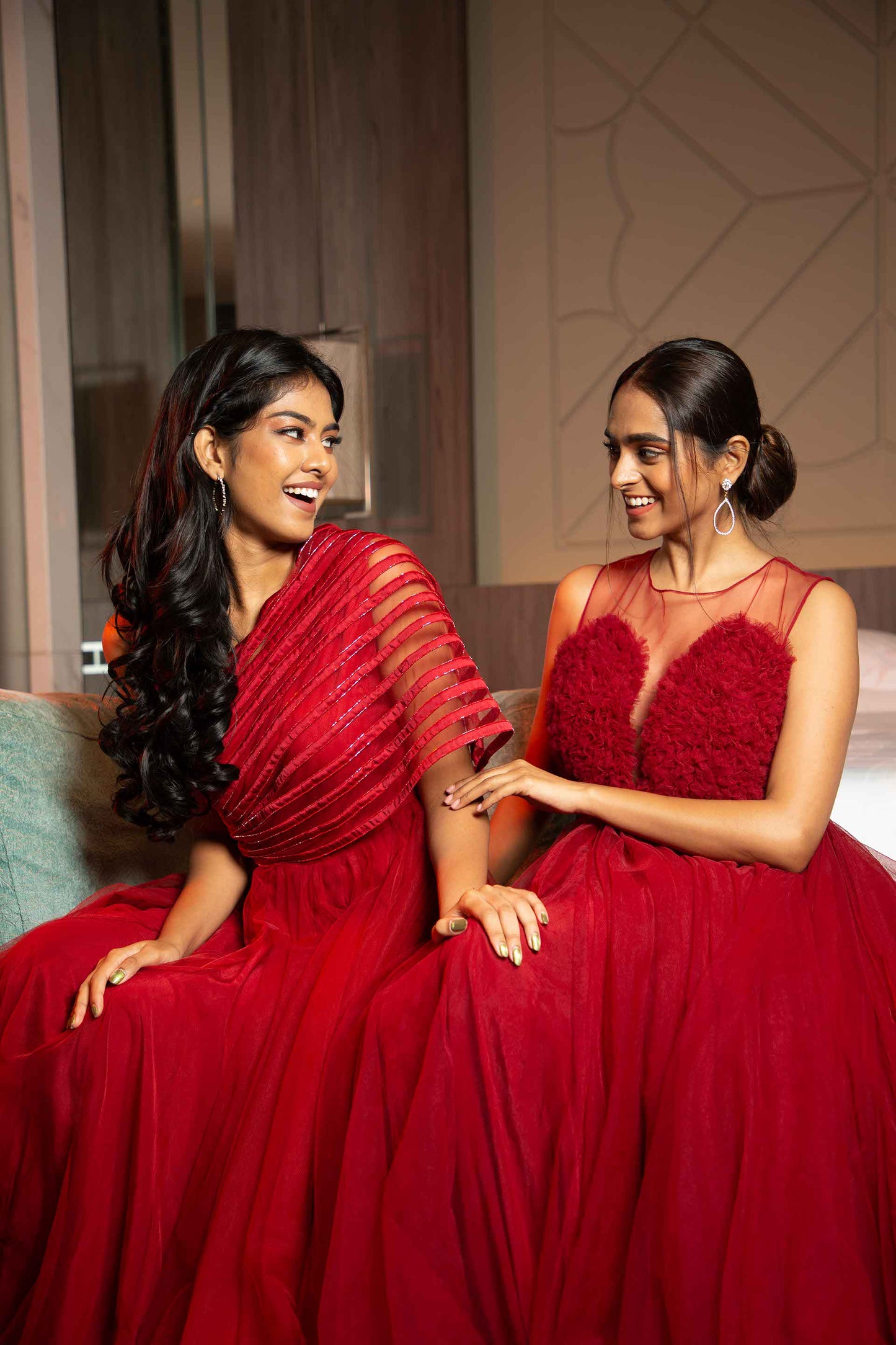 Amelie one shoulder appliqued long gown