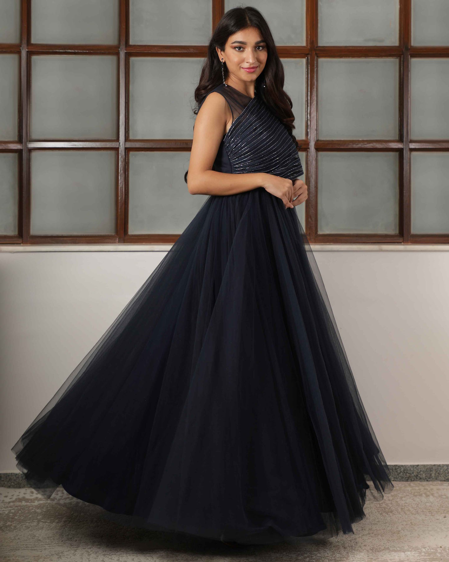 Amelie sleeveless appliqued long gown