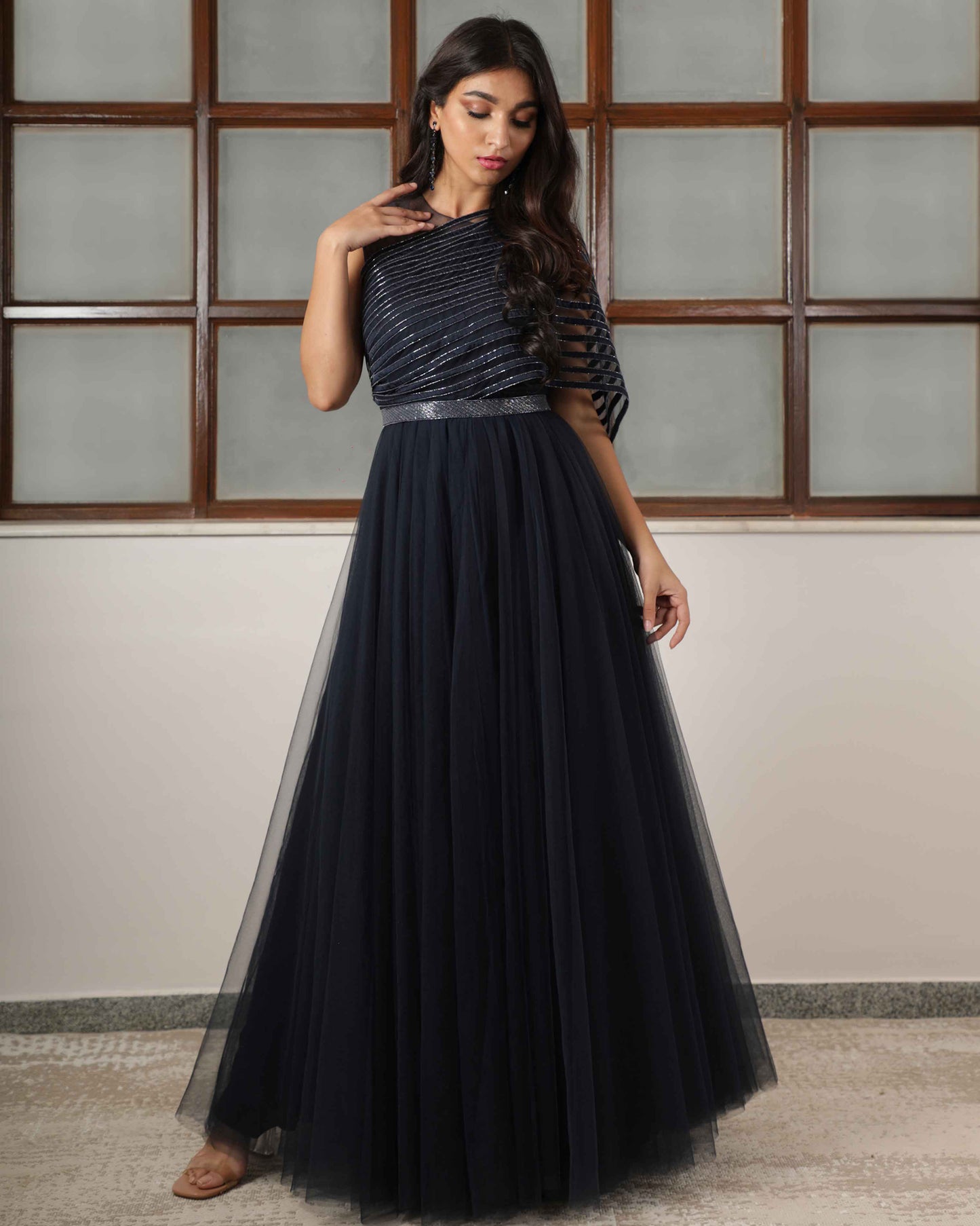Amelie sleeveless appliqued long gown