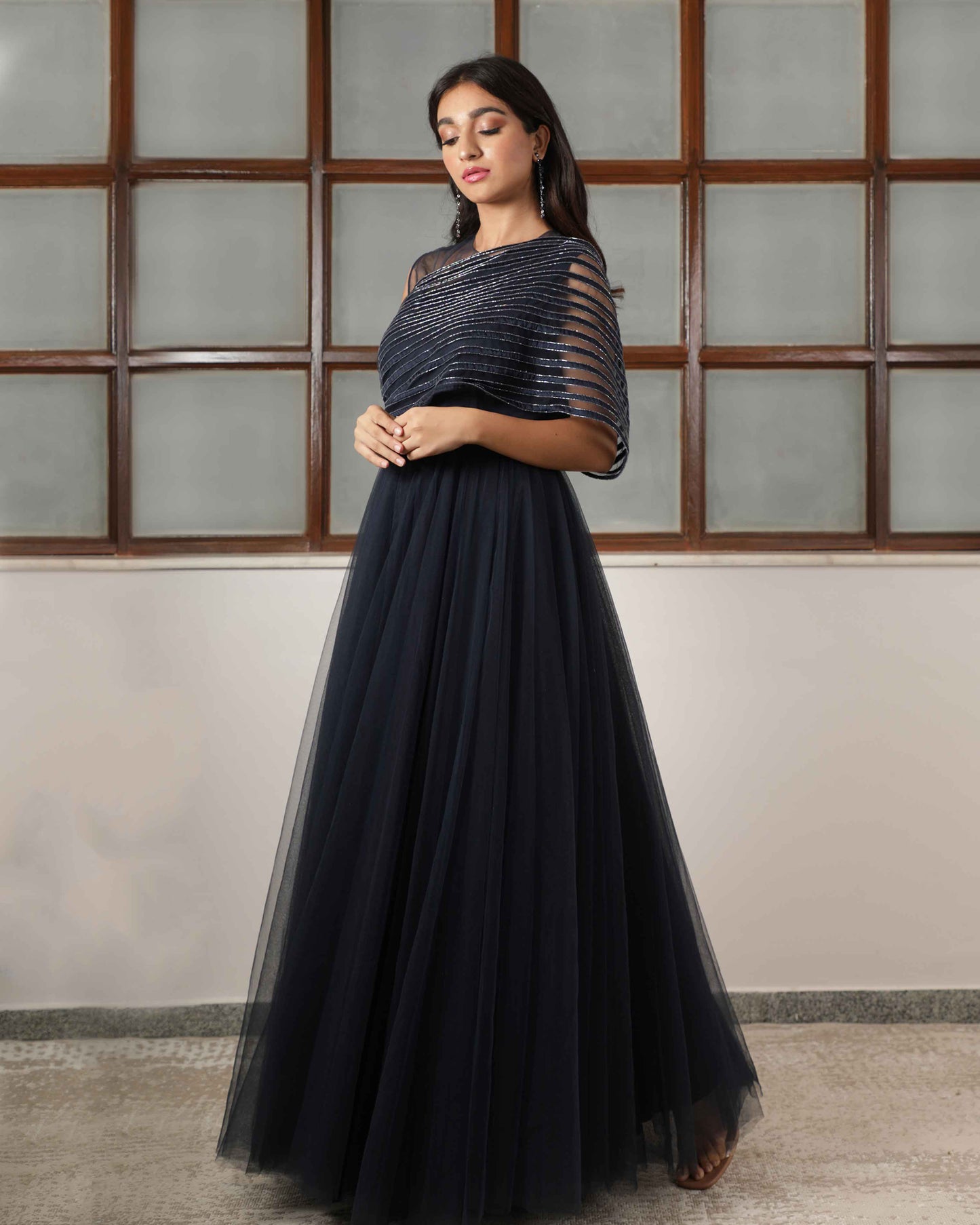 Amelie sleeveless appliqued long gown