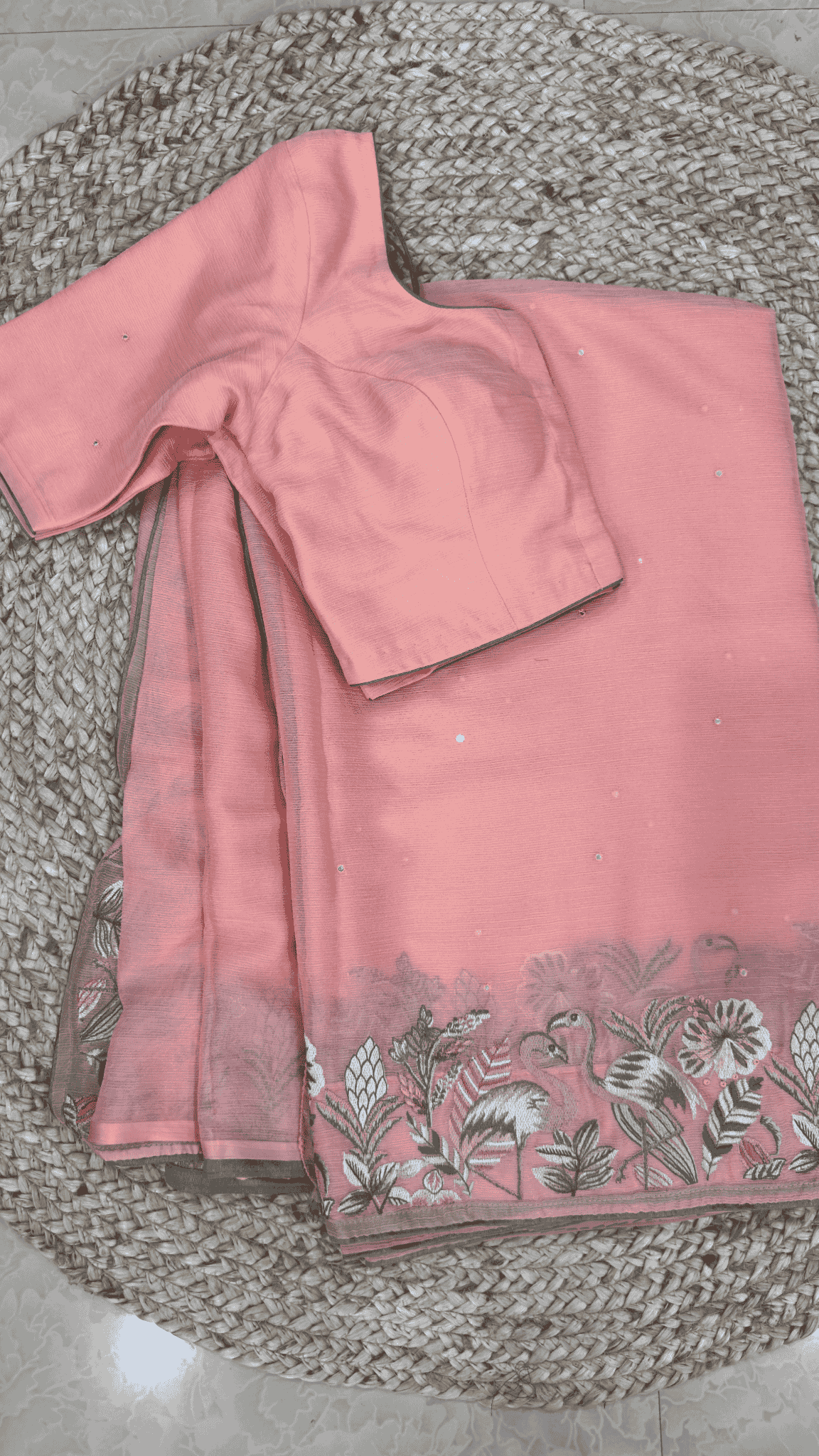 Peach Chiffon Saree with Embroidered Border