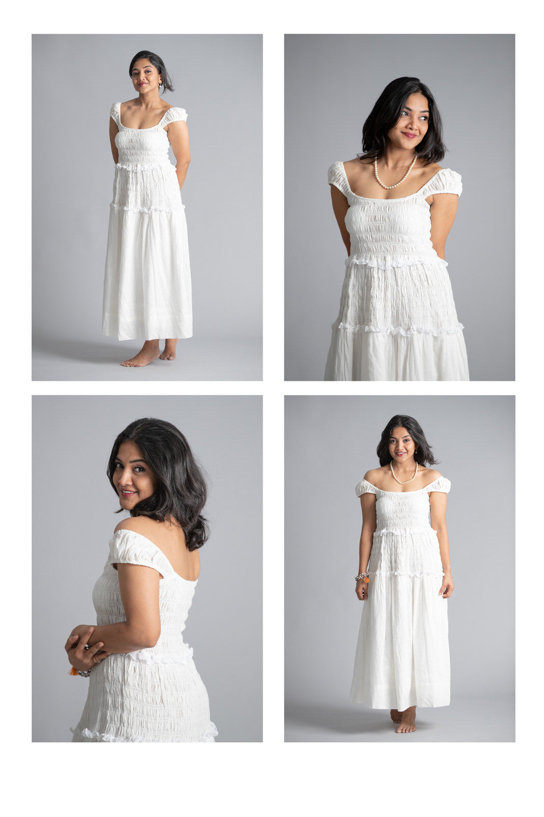 White Smocked Off-Shoulder Dress