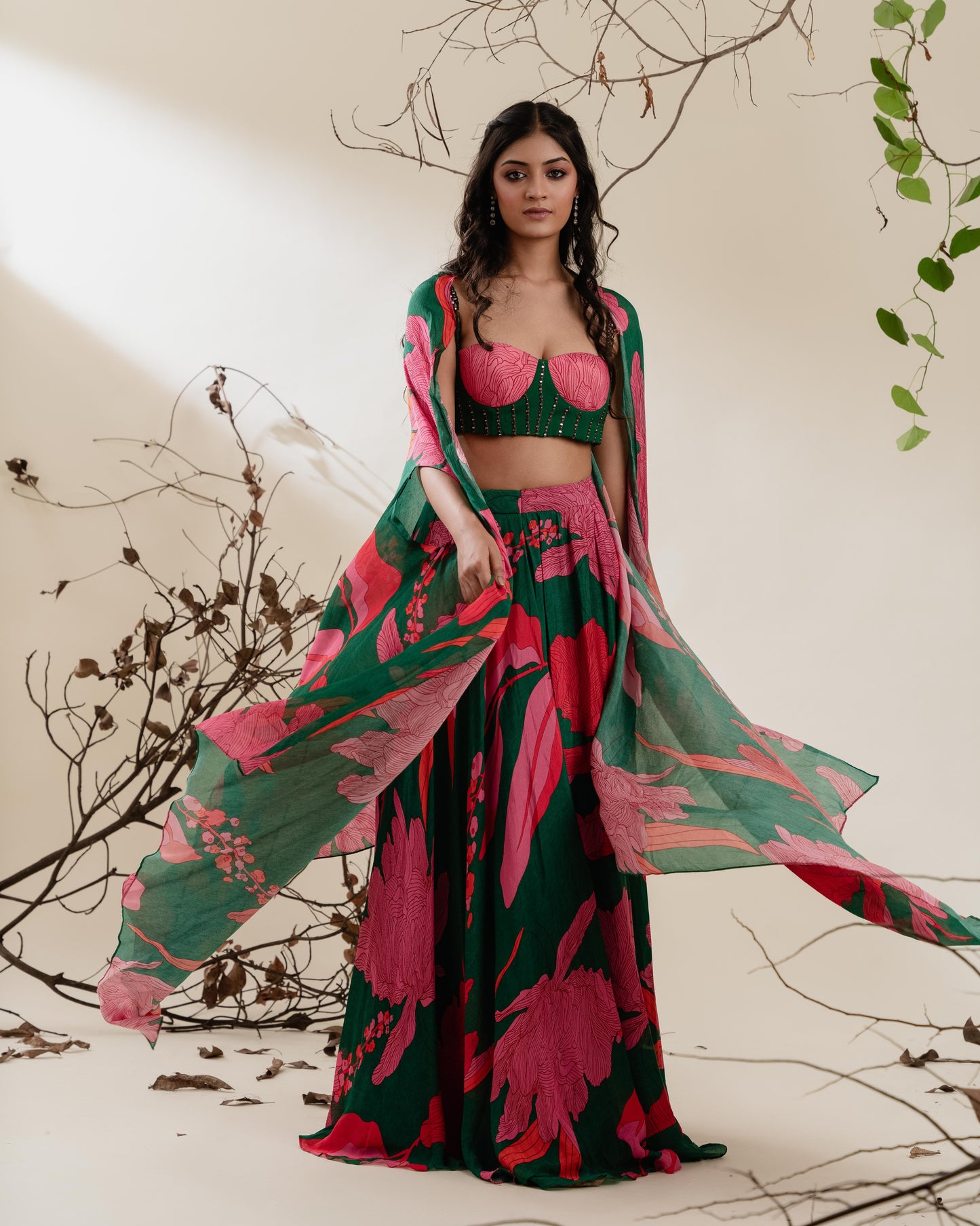 Emerald Mirror Work Three-Piece Set