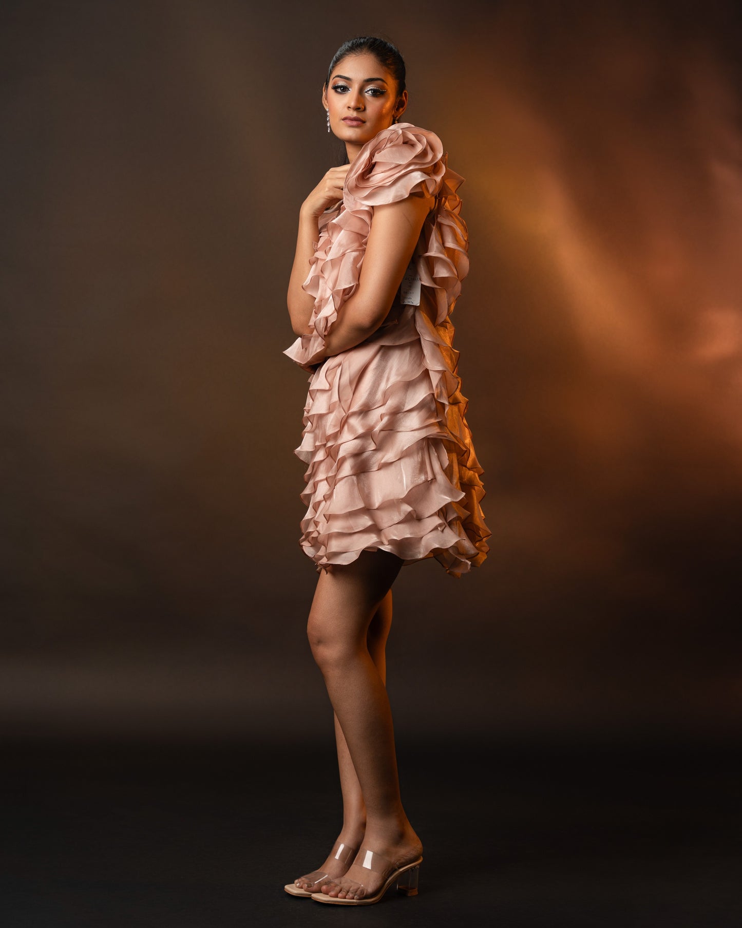 Light Rose gold One-Shoulder Cocktail Dress