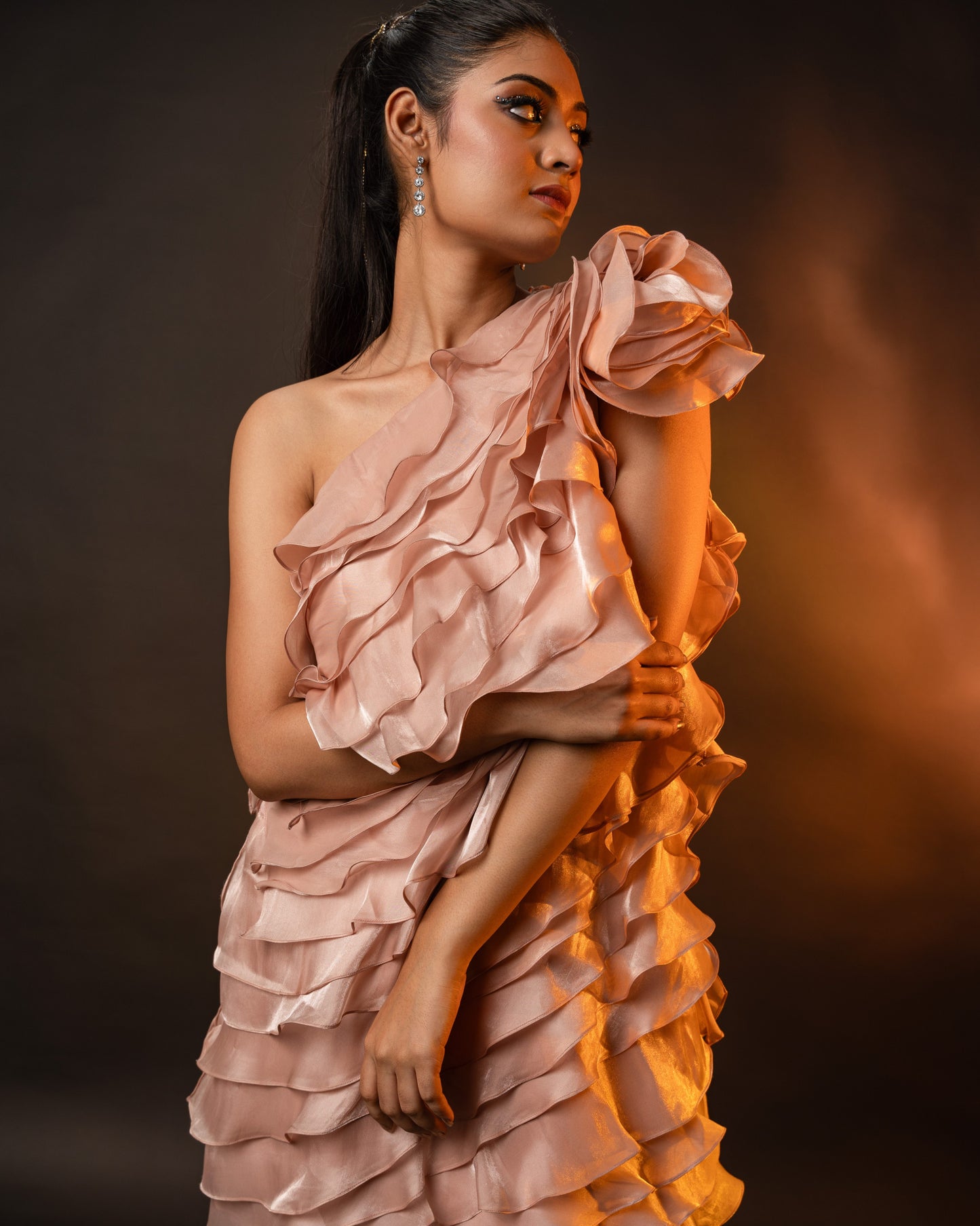 Light Rose gold One-Shoulder Cocktail Dress