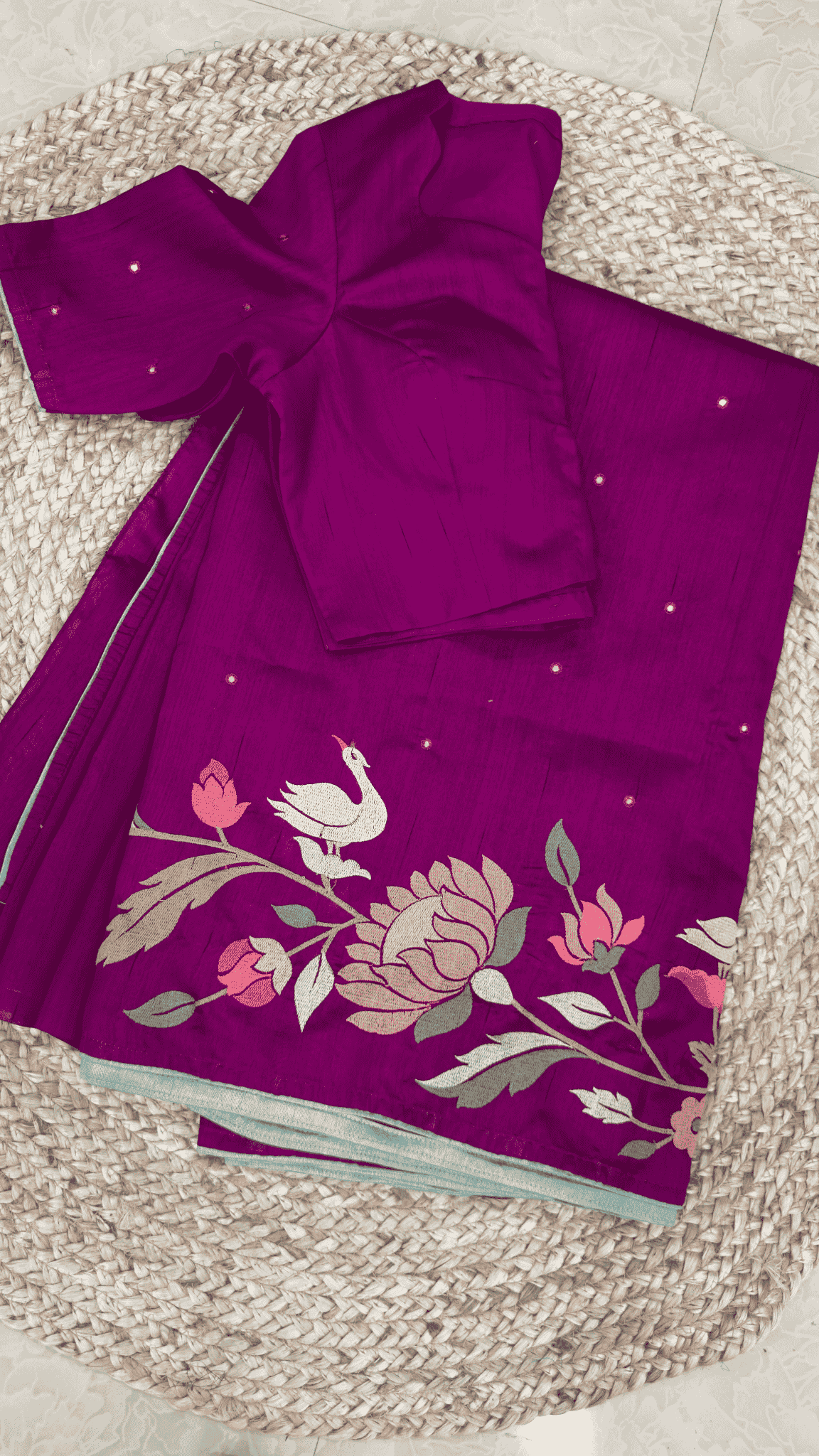 Magenta Tussar Saree with Embroidered border