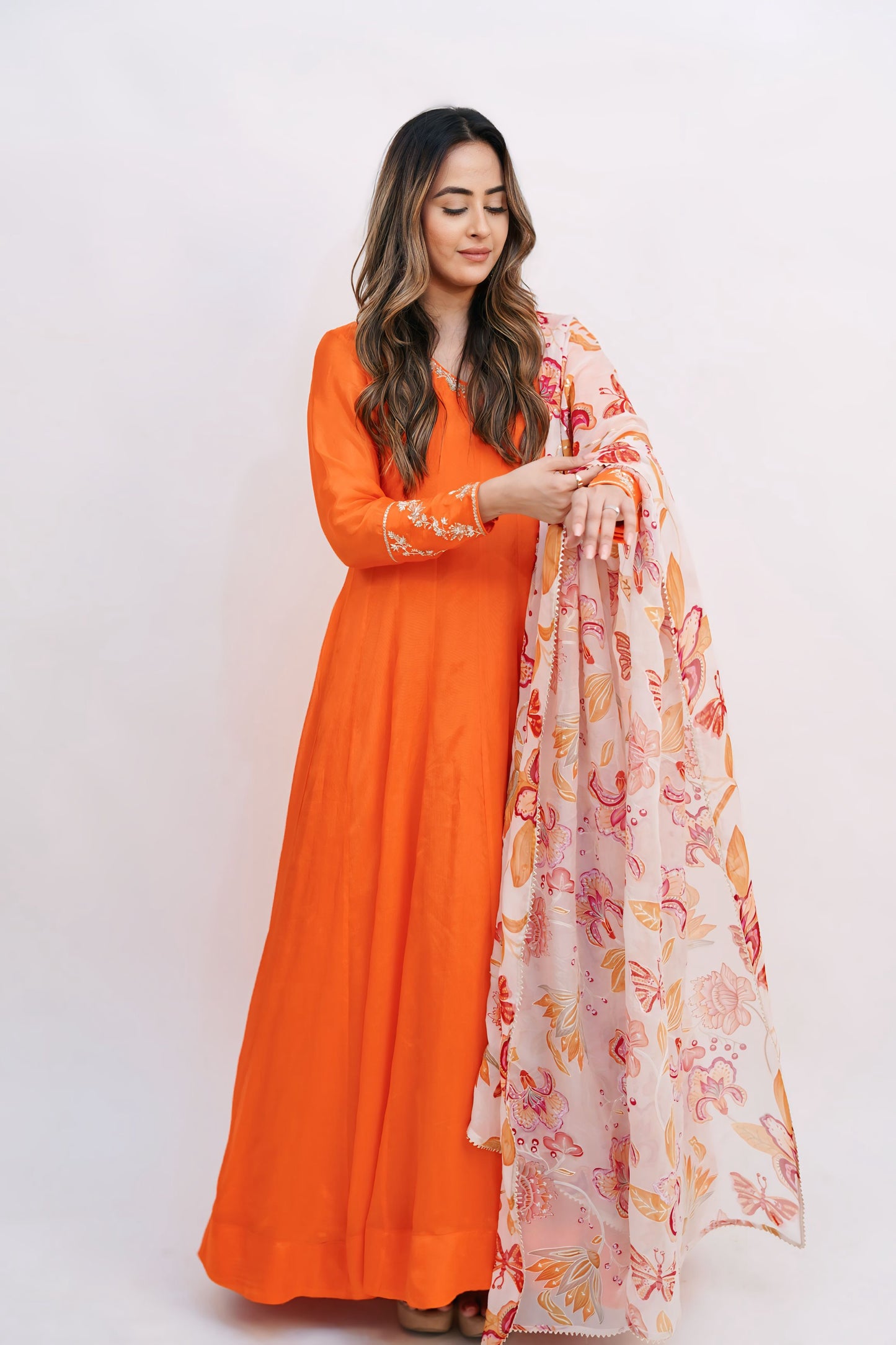 Chiffon Anarkali with Floral Dupatta