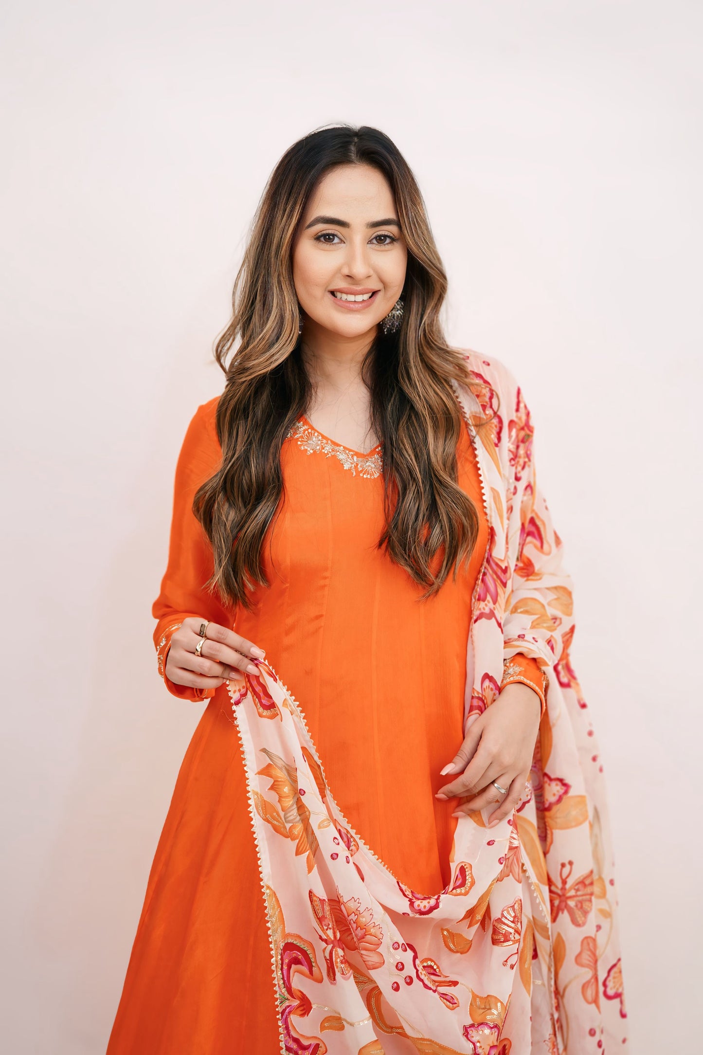 Chiffon Anarkali with Floral Dupatta