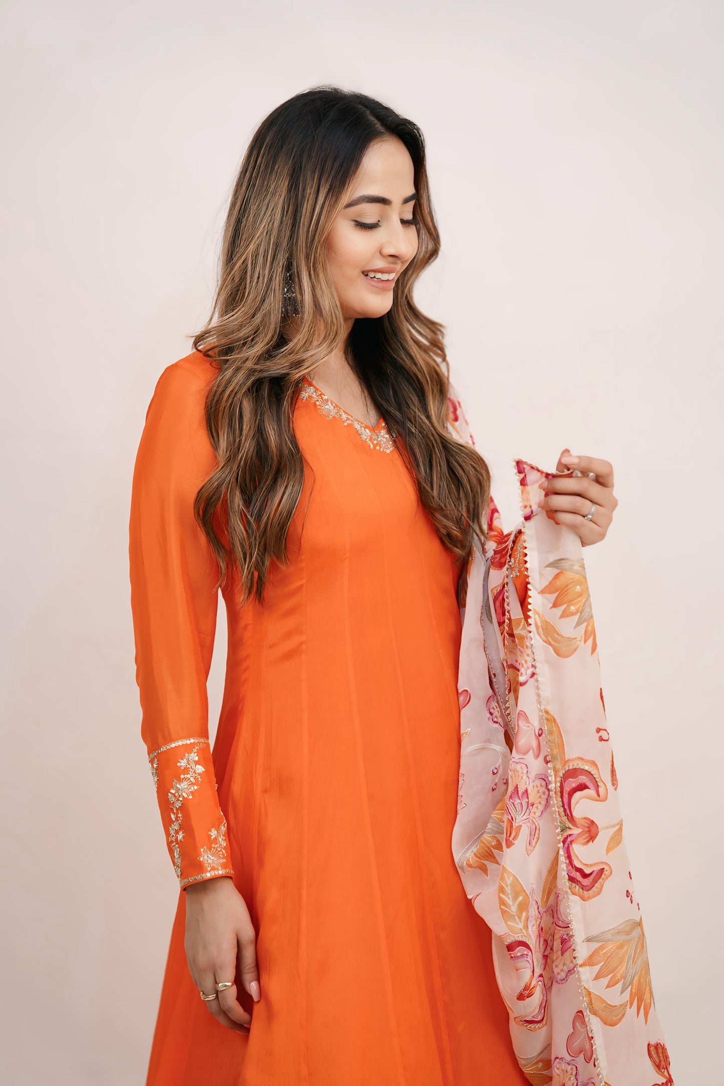 Chiffon Anarkali with Floral Dupatta