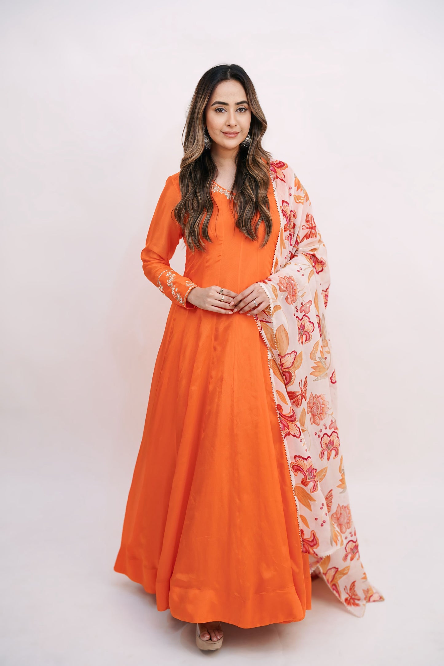Chiffon Anarkali with Floral Dupatta