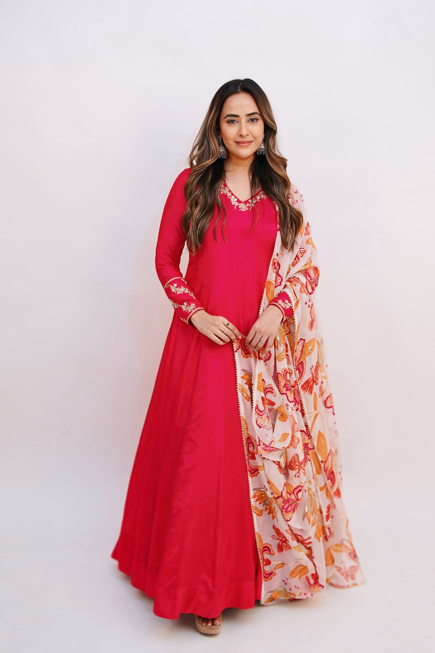 Chiffon Anarkali with Floral Dupatta