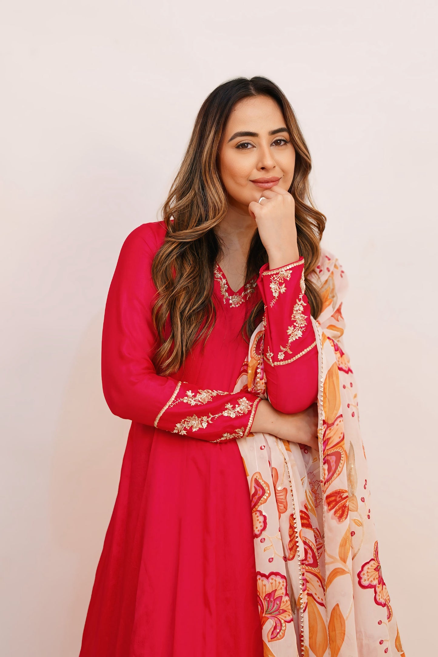 Chiffon Anarkali with Floral Dupatta