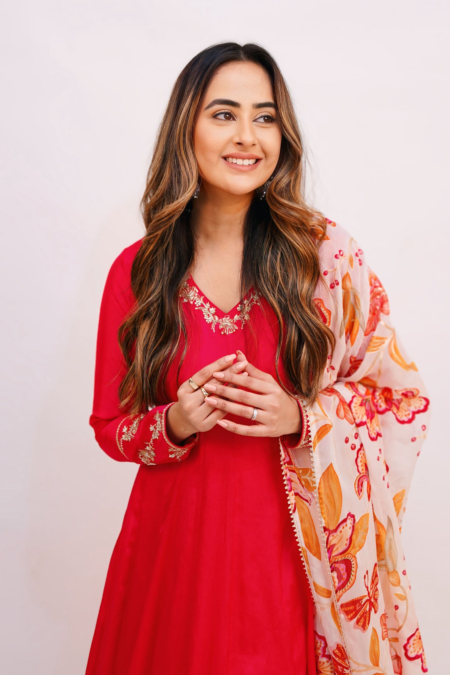 Chiffon Anarkali with Floral Dupatta