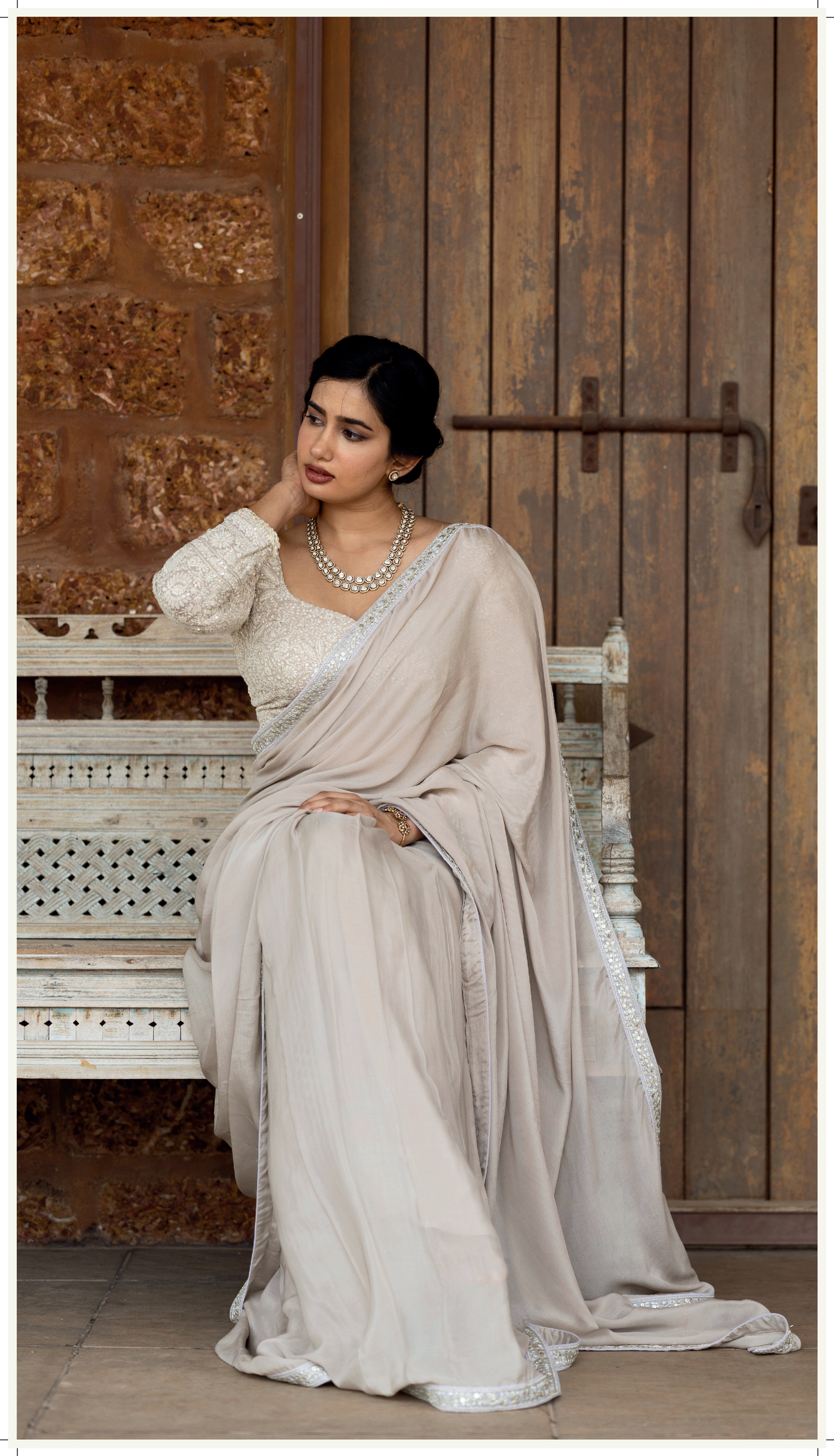 Chikankari Blouse with Chiffon Saree
