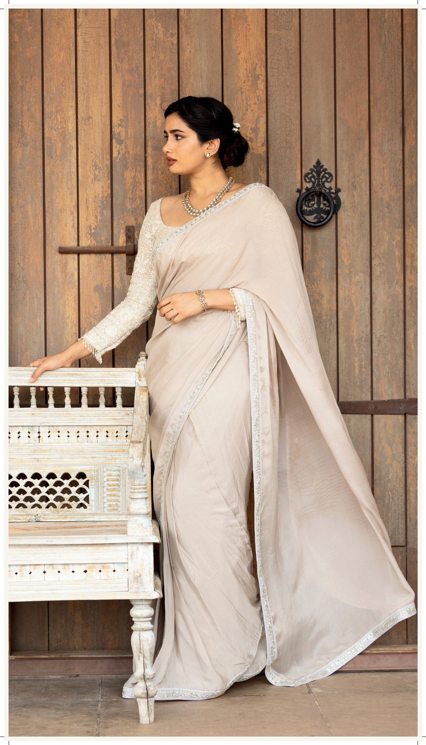 Chikankari Blouse with Chiffon Saree