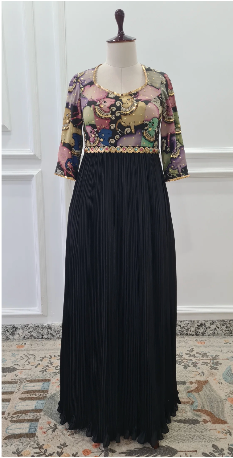 Black Kalamkari Chiffon Dress