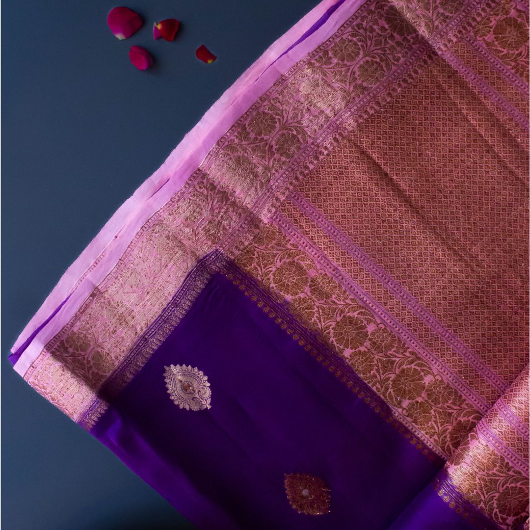 Violet Kora Banarasi Saree