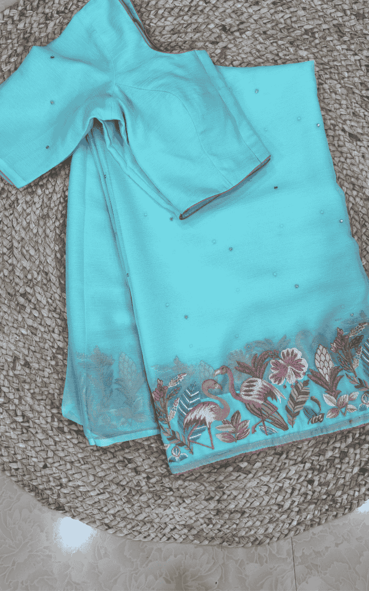 Aqua Chiffon Saree with Embroidered Border