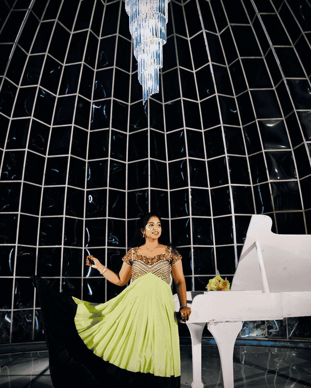 Pista green and bottle green long Anarkali