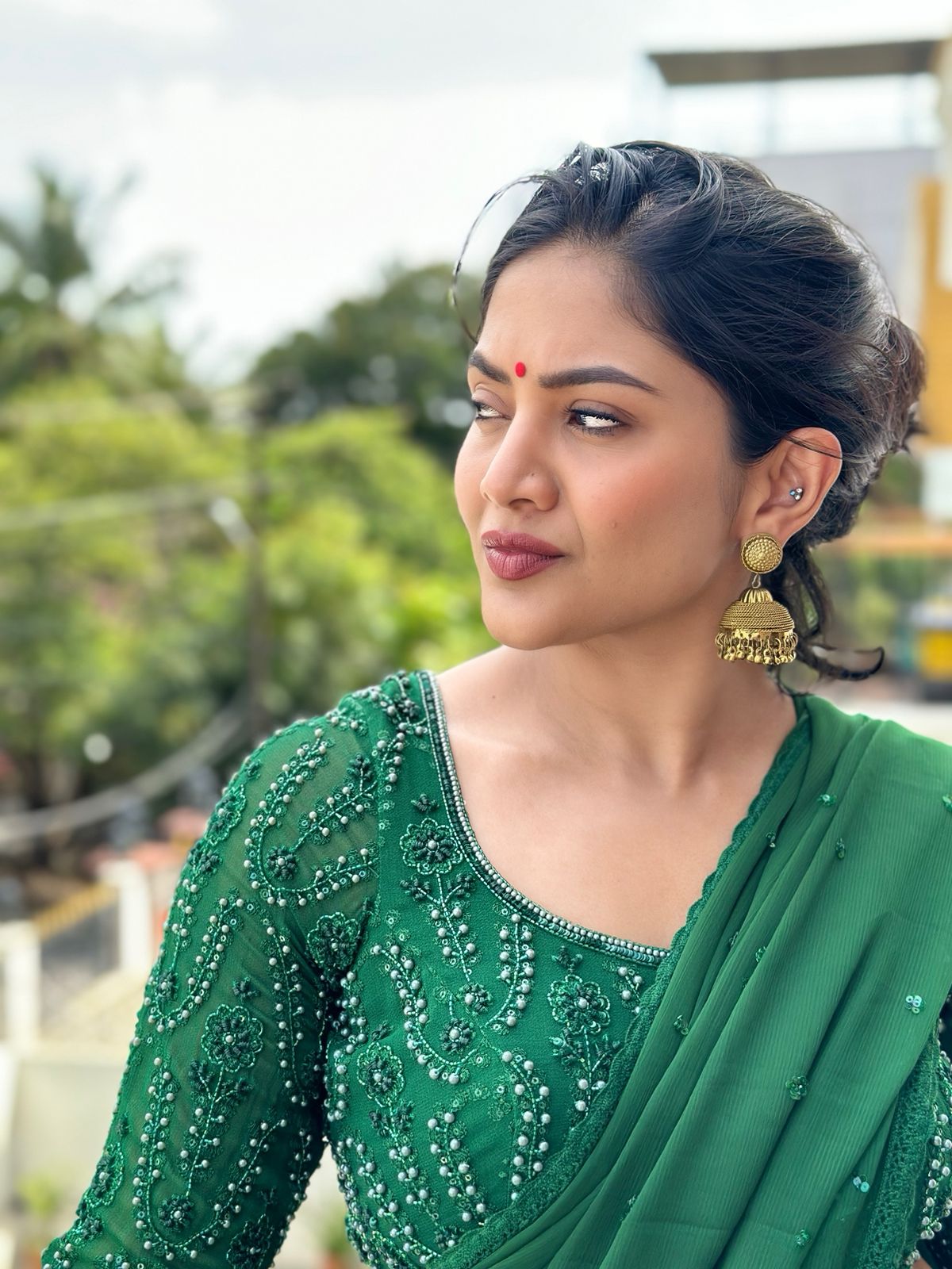 Green Pre-Pleated Saree with Heavy Embroidered Chikankari Blouse