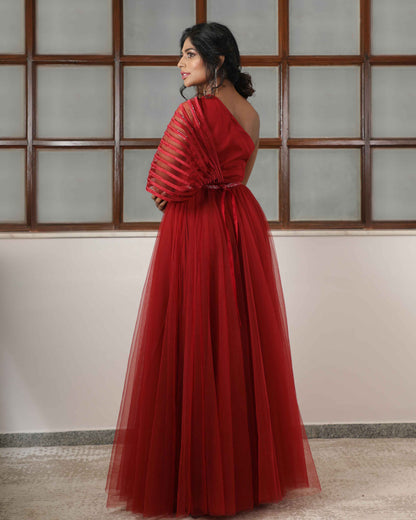 Amelie one shoulder appliqued long gown