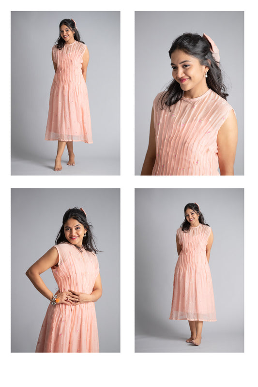 Soft Peach Pleated Dress