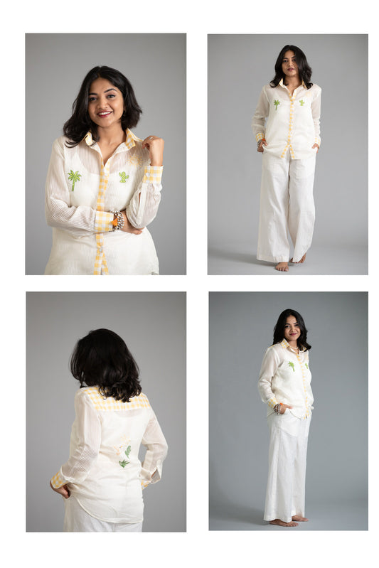 White Cropped Shirt & Wide-Leg Pants