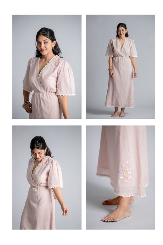 Blush Pink Embroidered Maxi Dress