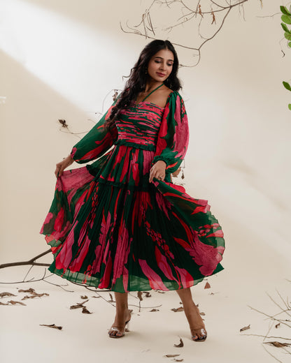 Floral Ruched Midi Dress