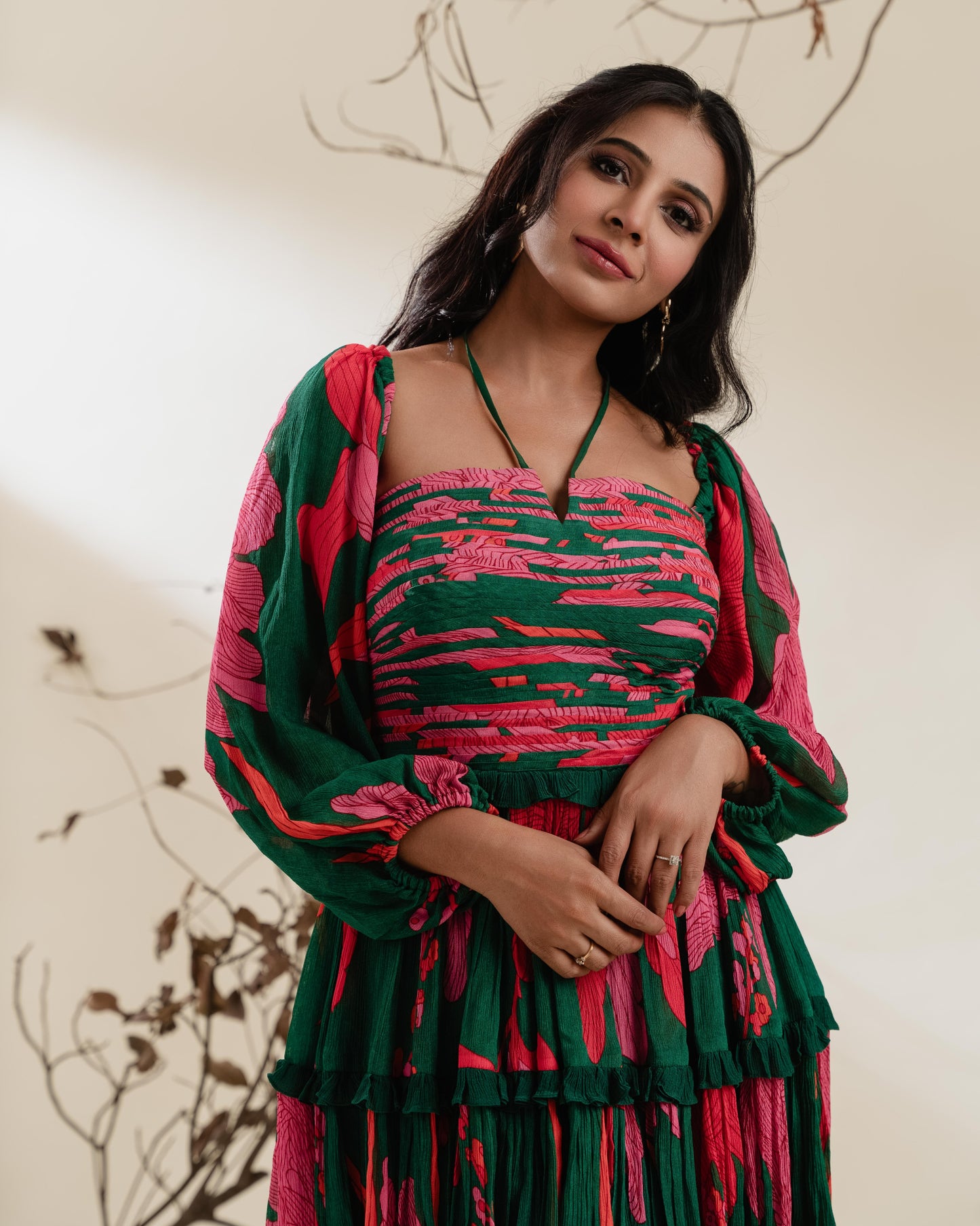 Floral Ruched Midi Dress