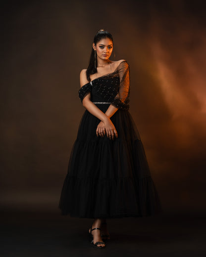 Black Tiered Tulle Corset Dress