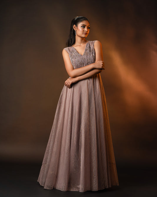 Mauve Embellished Evening Gown