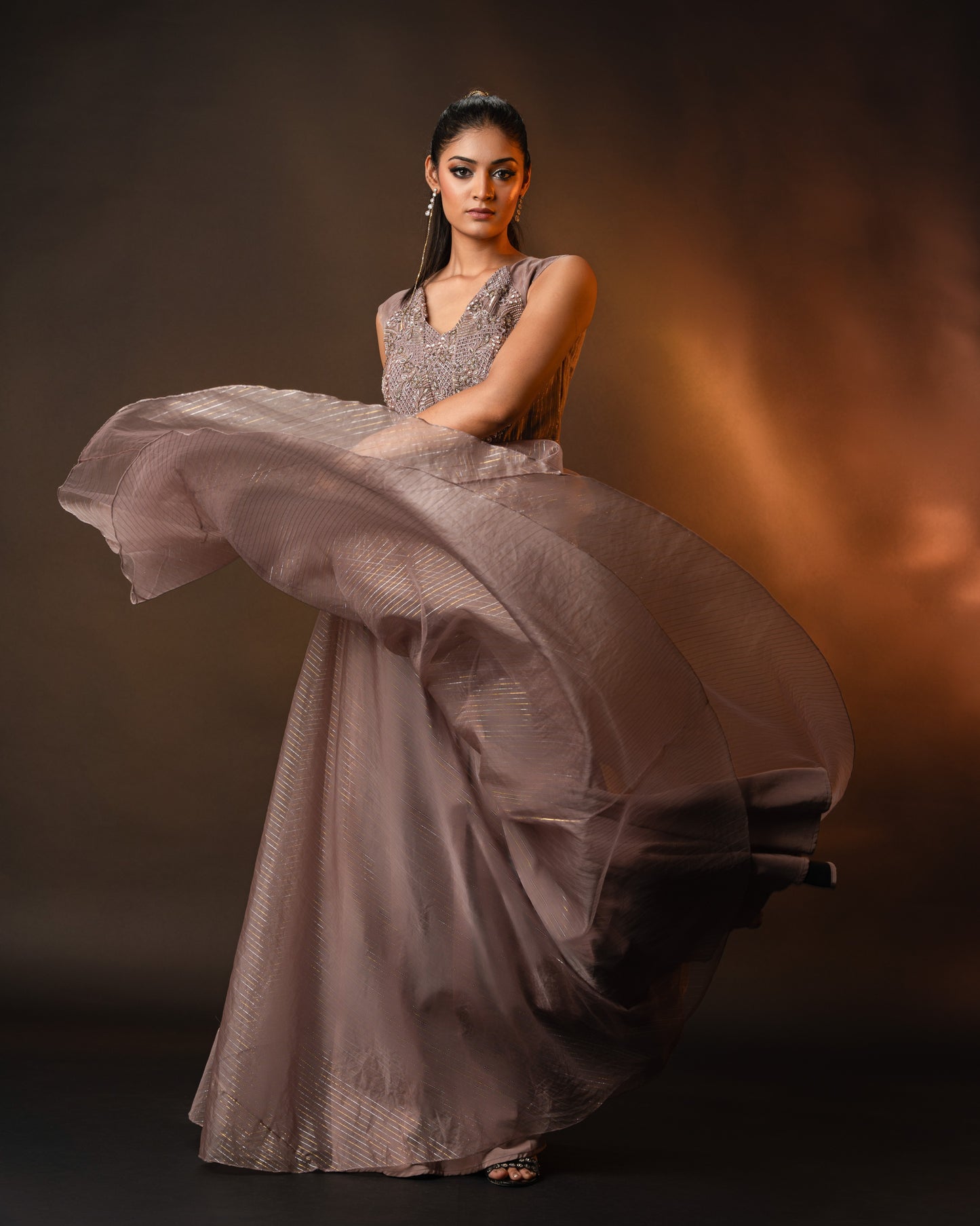Mauve Embellished Evening Gown