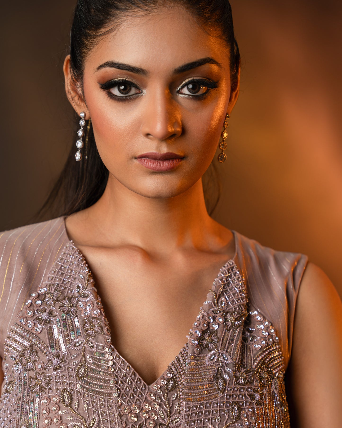 Mauve Embellished Evening Gown