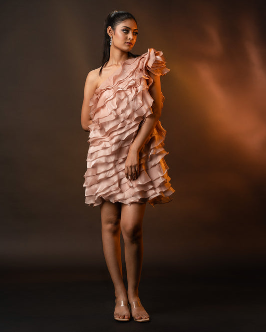 Light Rose gold One-Shoulder Cocktail Dress