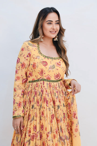 Yellow Floral Anarkali
