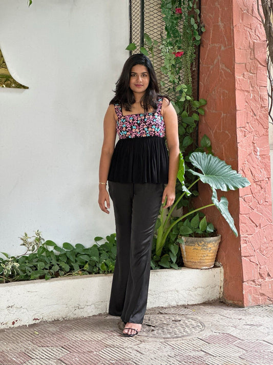 Black Peplum Embroidered Co-ord Set
